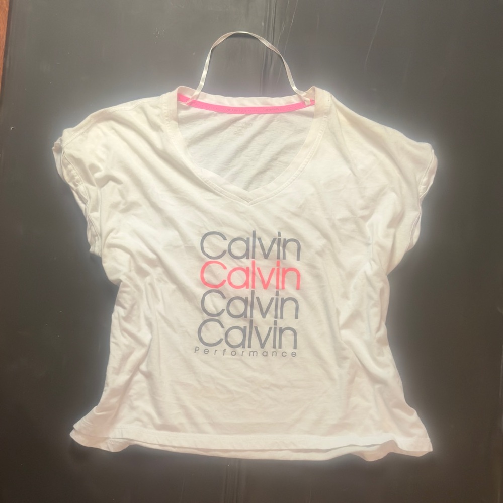 Calvin Klein Pink and White Performance Tee